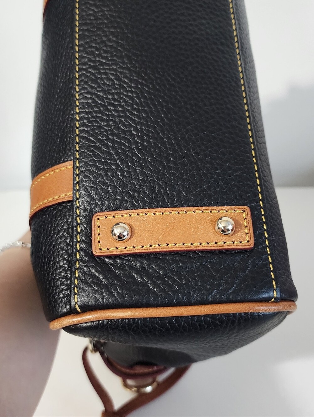 Dooney & Bourke Black Pebbled Leather Satchel with Tan Trim - Picture 5 of 7